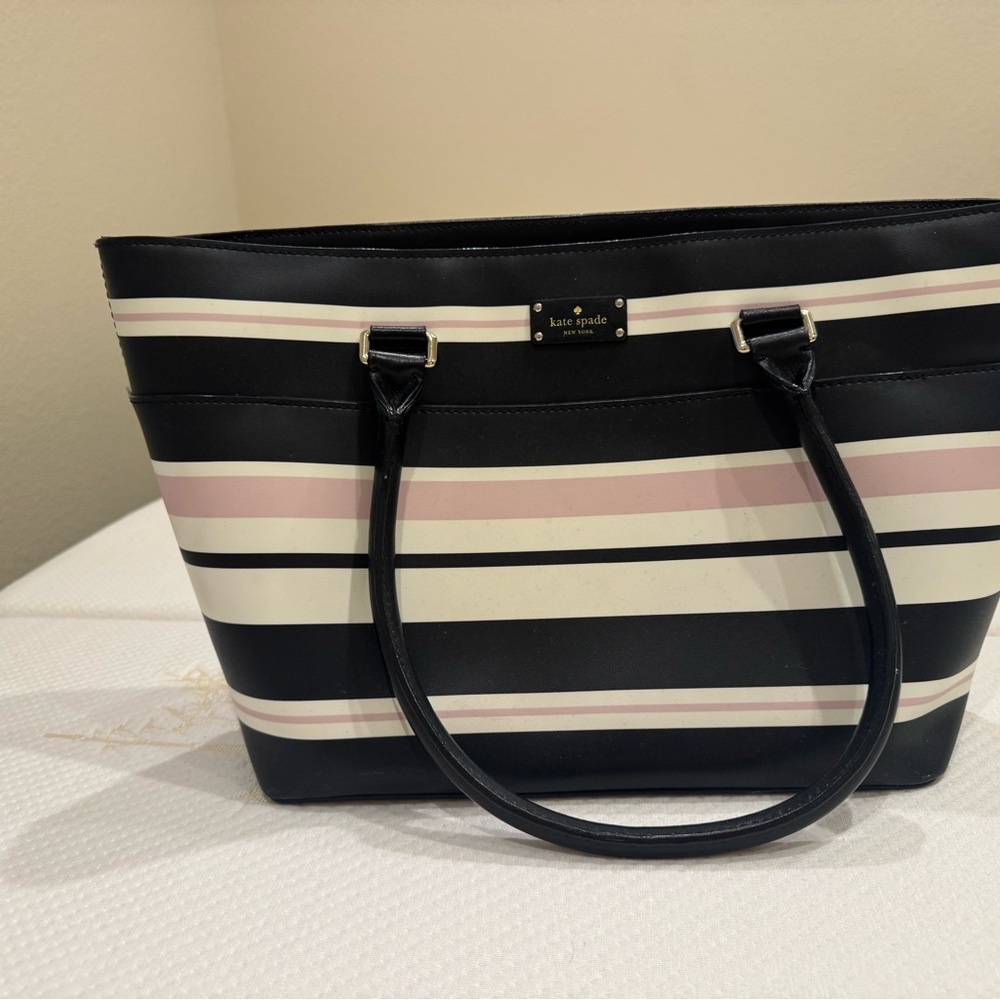 Kate Spade Black, Cream, and Pink Striped Tote